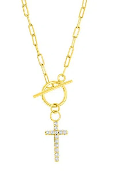 Simona Cz Cross Toggle Pendant Necklace In Gold