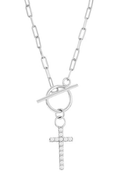 Simona Cz Cross Toggle Pendant Necklace In Metallic