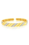 Simona Cz Wave Textured Bangle Bracelet In Two-tone