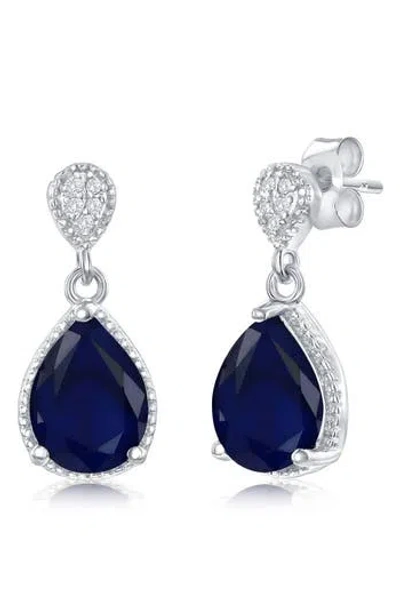 Simona Diffused Sapphire & White Topaz Drop Earrings In Blue