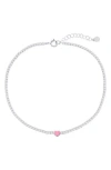 Simona Enamel Heart Cubic Zirconia Tennis Anklet In Silver