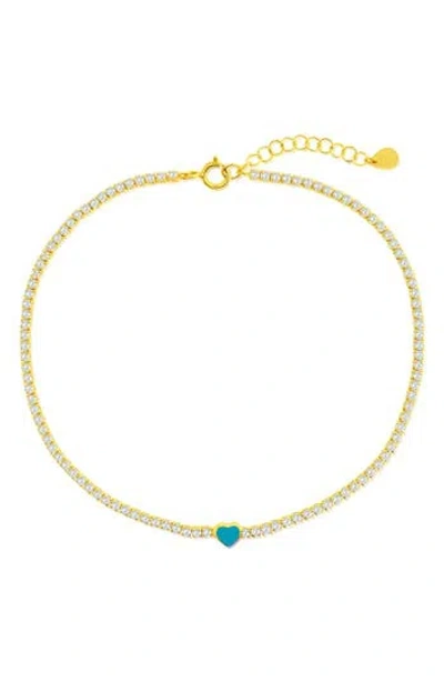 Simona Enamel Heart Cubic Zirconia Tennis Anklet In Multi