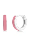 Simona Enamel Huggie Hoop Earrings In Dark Pink