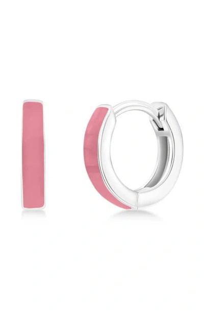Simona Enamel Huggie Hoop Earrings In Dark Pink