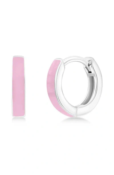 Simona Enamel Huggie Hoop Earrings In Pink
