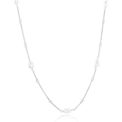 Simona Freshwater Pearl & Bead Station Chain Necklace In Silver