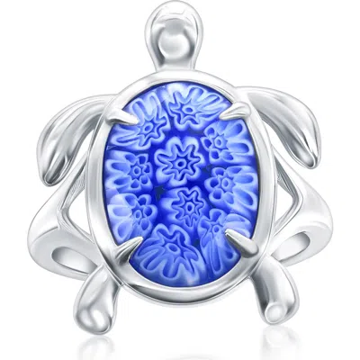 Simona Glass Turtle Ring In Blue