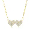 Simona Gold Plated Over Sterling Silver Double Heart Cz Paperclip Necklace In Silver