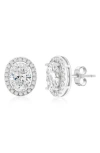 Simona Halo Oval Cut Cubic Zirconia Stud Earrings In Silver