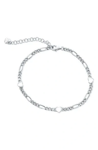 Simona Heart Figaro Chain Bracelet In Silver