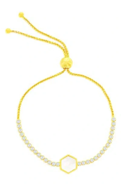 Simona Hexagon Mother-of-pearl & Cubic Zirconia Slider Bracelet In Gold