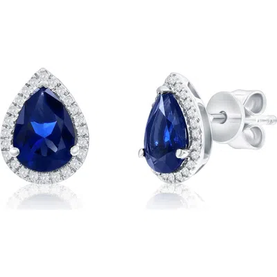 Simona Lab Grown Sapphire & Diamond Halo Stud Earrings