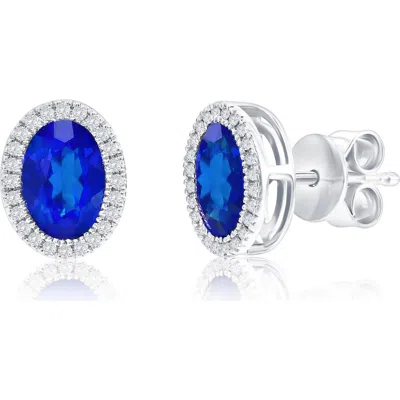 Simona Lab Grown Sapphire & Diamond Halo Stud Earrings In Multi
