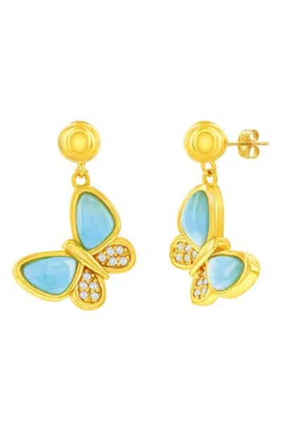 Simona Larimar & Cubic Zirconia Butterfly Drop Earrings In Gold