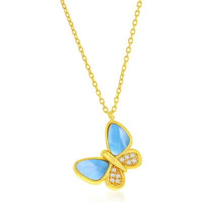 Simona Larimar & Cubic Zirconia Butterfly Pendant Necklace In Multi