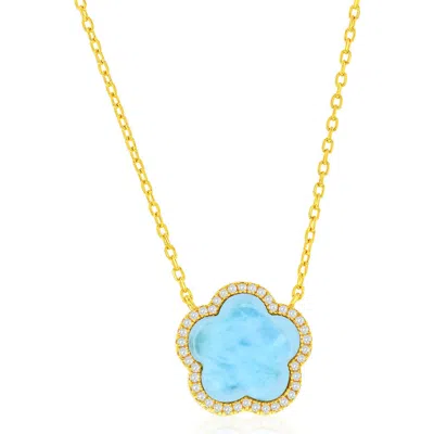 Simona Larimar & Cubic Zirconia Halo Flower Pendant Necklace In Gold