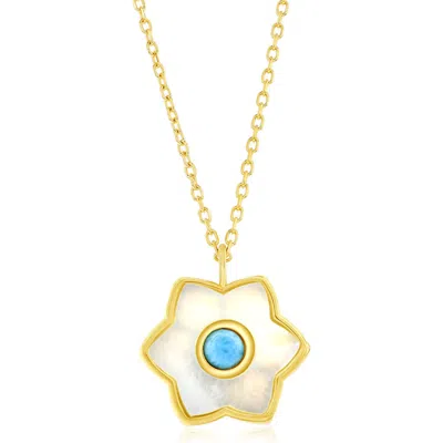 Simona Larimar & Mother-of-pearl Flower Pendant Necklace In Multi