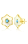 Simona Larimar & Mother-of-pearl Flower Stud Earrings In Blue/gold