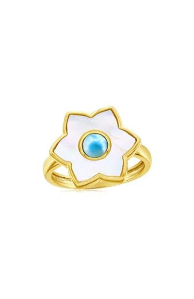 Simona Larimar & Mother-of-pearl Flower Ring In Orange