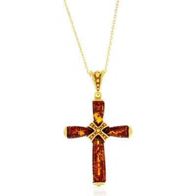 Simona Marquise Cut Amber Cross Pendant Necklace In Brown