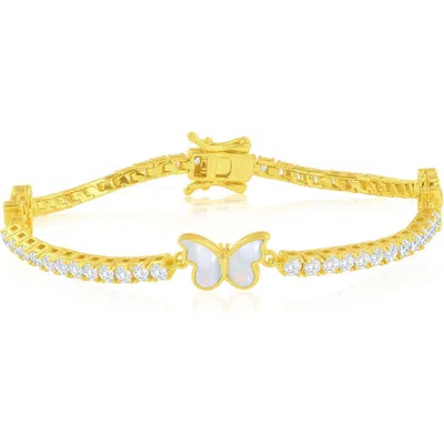 Simona Mother Of Pearl & Cubic Zirconia Butterfly Bracelet In Multi