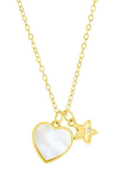Simona Mother Of Pearl & Cz Charm Necklace In Gold