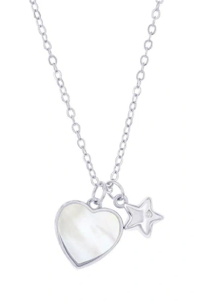 Simona Mother Of Pearl & Cz Charm Necklace In Silver