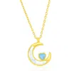 Simona Mother-of-pearl & Larimar Crescent Moon Pendant Necklace In Gold