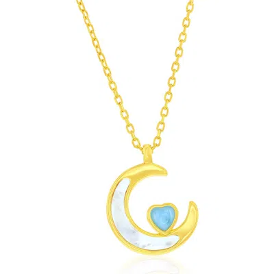 Simona Mother-of-pearl & Larimar Crescent Moon Pendant Necklace In Gold