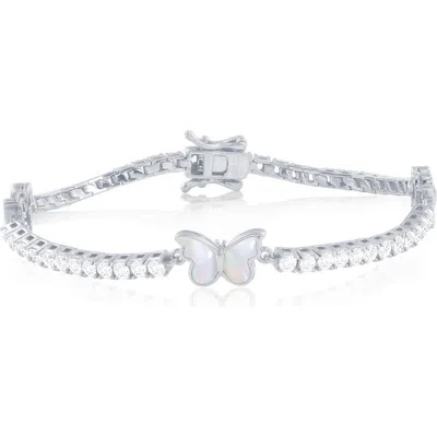 Simona Mother Of Pearl Butterfly Cubic Zirconia Tennis Bracelet In Metallic