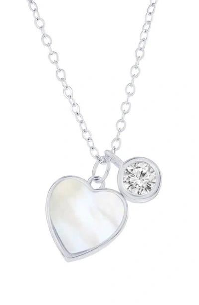 Simona Mother Of Pearl Charm Cz Necklace In Silver