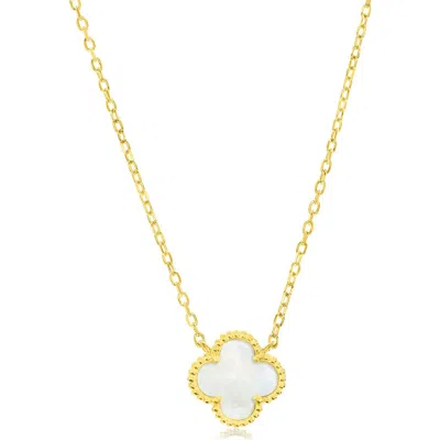 Simona Mother-of-pearl Clover Milgrain Halo Pendant Necklace In Gold