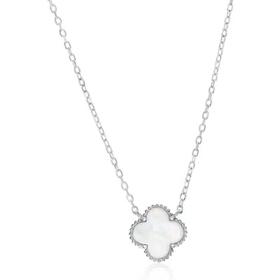Simona Mother-of-pearl Clover Milgrain Halo Pendant Necklace In Metallic