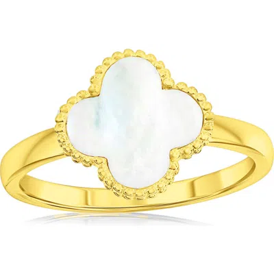 Simona Mother-of-pearl Clover Milgrain Halo Ring In Gold