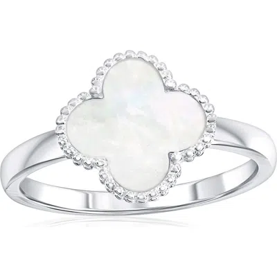 Simona Mother-of-pearl Clover Milgrain Halo Ring In Metallic