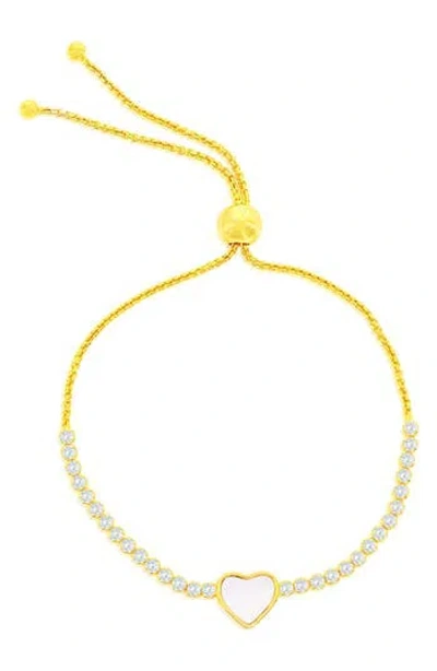 Simona Mother-of-pearl Heart Cubic Zirconia Slider Bracelet In Gold
