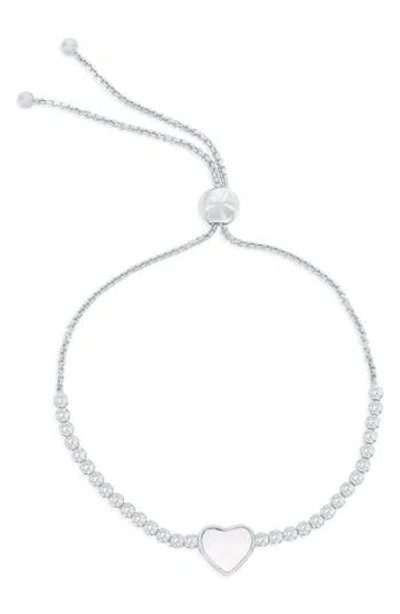 Simona Mother-of-pearl Heart Cubic Zirconia Slider Bracelet In Silver