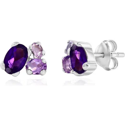 Simona Multi-oval Cubic Zirconia Stud Earrings In Purple
