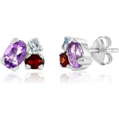 Simona Multi-oval Cubic Zirconia Stud Earrings In Purple Multi