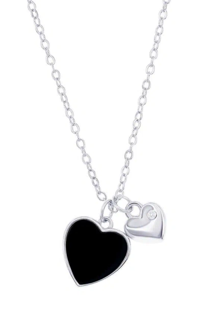 Simona Onyx Heart Charm Necklace In Metallic