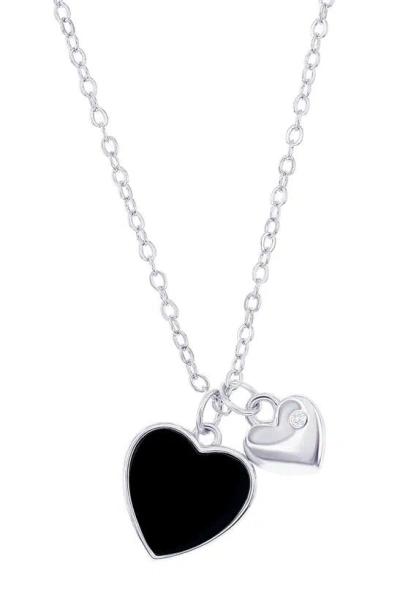 Simona Onyx Heart Charm Necklace In Silver