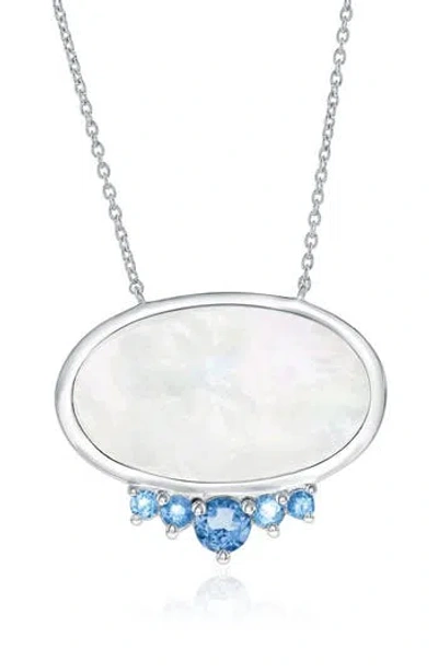 Simona Oval Mother-of-pearl & Semiprecious Stone Pendant Necklace In Blue