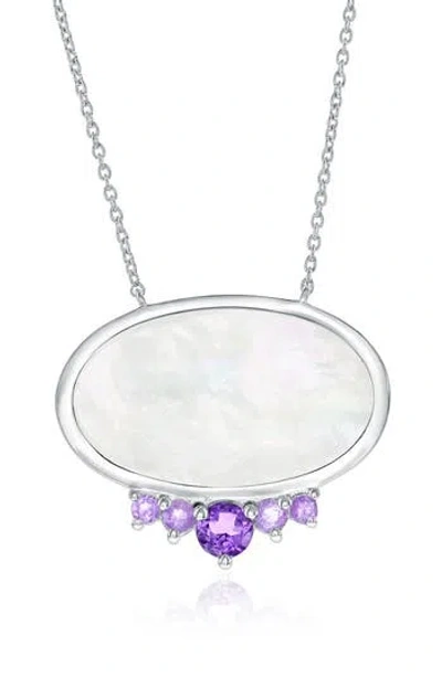 Simona Oval Mother-of-pearl & Semiprecious Stone Pendant Necklace In Purple