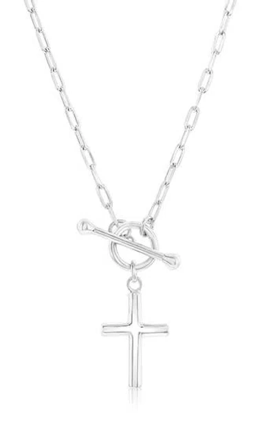 Simona Paperclip Cross Pendant Necklace In White