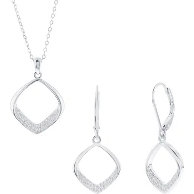 Simona Pavé Cubic Zirconia Cushion Drop Earrings & Pendant Necklace Set In Silver