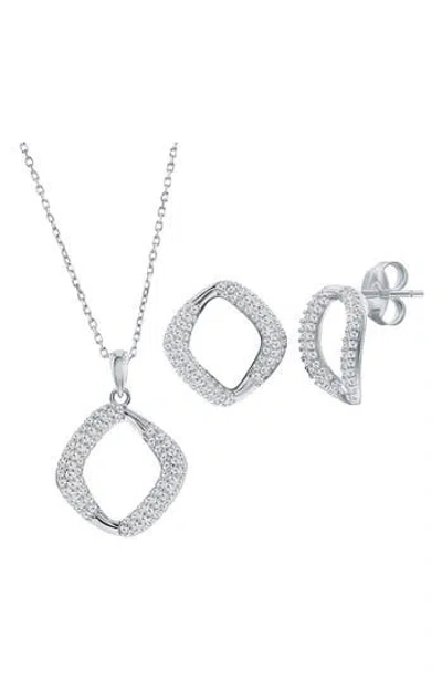 Simona Pavé Cubic Zirconia Cushion Stud Earrings & Pendant Necklace Set In Metallic
