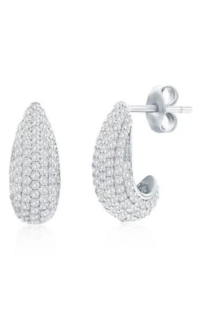 Simona Pavé Cubic Zirconia Huggie Hoop Earrings In Metallic