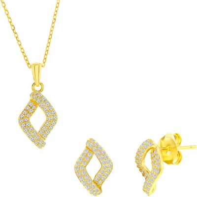 Simona Pavé Cubic Zirconia Marquise Stud Earrings & Pendant Necklace Set In Gold