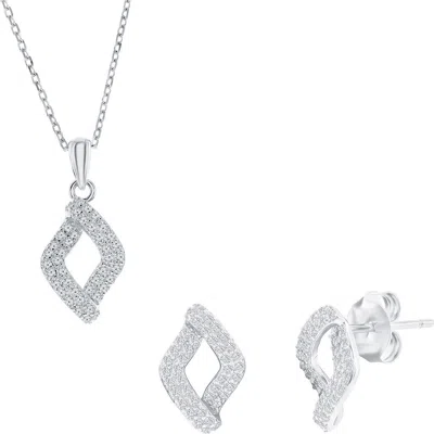 Simona Pavé Cubic Zirconia Marquise Stud Earrings & Pendant Necklace Set In Metallic