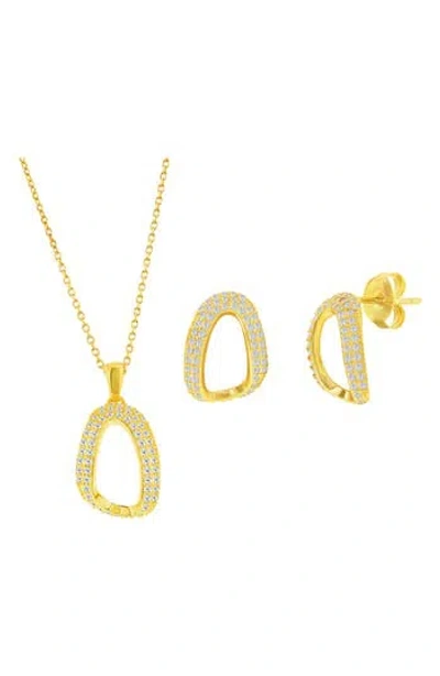 Simona Pavé Cubic Zirconia Oval Stud Earrings & Pendant Necklace Set In Gold